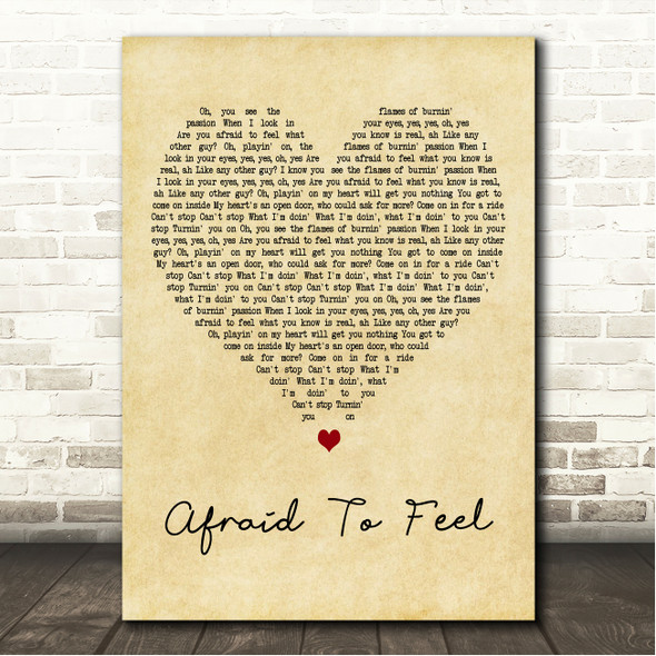 LF SYSTEM Afraid To Feel Vintage Heart Song Lyric Wall Art Canvas Framed Print