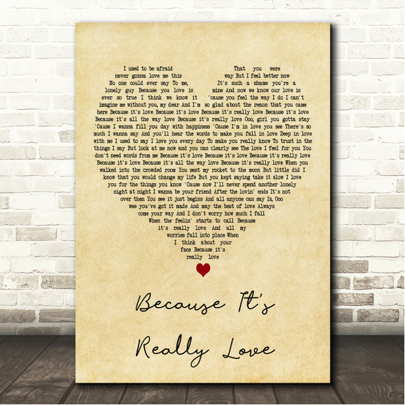 Luther Vandross Because It's Really Love Vintage Heart Song Lyric Wall Art Canvas Framed Print