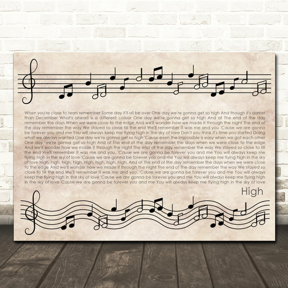 Lighthouse Family High Vintage Music Notes Script Song Lyric Wall Art Canvas Framed Print