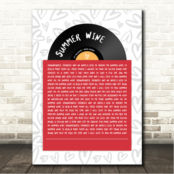 Lee Hazlewood and Nancy Sinatra Summer Wine Vinyl Record In Sleeve Hearts Song Lyric Wall Art Canvas Framed Print