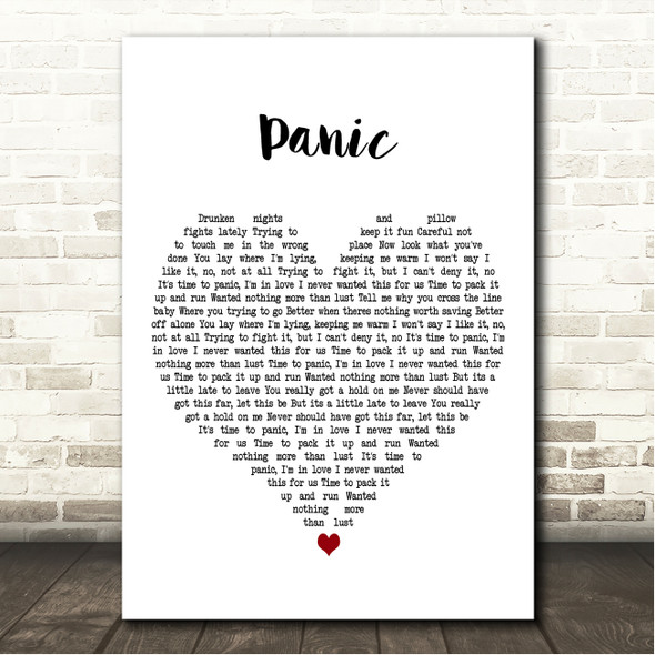 L Devine Panic White Heart Song Lyric Wall Art Canvas Framed Print