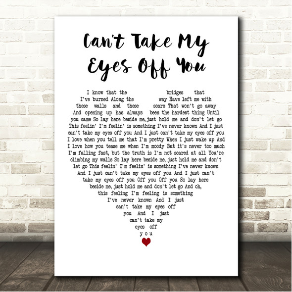 Lady A Cant Take My Eyes Off You White Heart Song Lyric Wall Art Canvas Framed Print