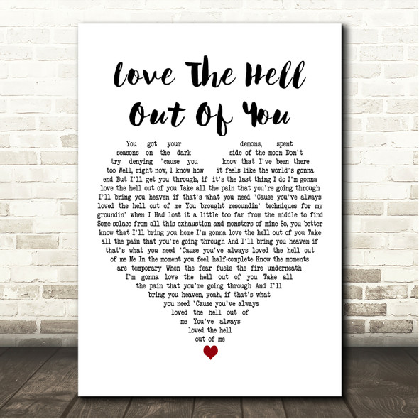 Lewis Capaldi Love The Hell Out Of You White Heart Song Lyric Wall Art Canvas Framed Print
