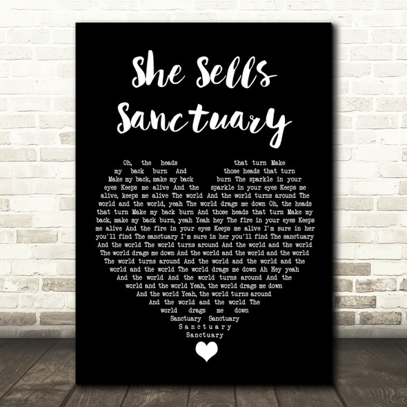 The Cult She Sells Sanctuary Black Heart Song Lyric Quote Music Print