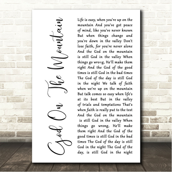 Lynda Randle God On The Mountain White Script Song Lyric Wall Art Canvas Framed Print