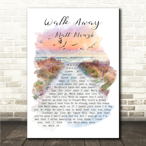 Matt Monro Walk Away Beach Sunset Birds Memorial Song Lyric Wall Art Canvas Framed Print
