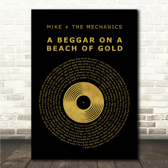 Mike + The Mechanics A Beggar On A Beach Of Gold Black & Gold Vinyl Record Song Lyric Wall Art Canvas Framed Print
