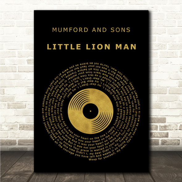 Mumford & Sons Little Lion Man Black & Gold Vinyl Record Song Lyric Wall Art Canvas Framed Print