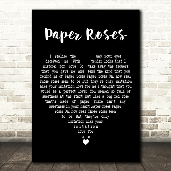Marie Osmond Paper Roses Black Heart Song Lyric Wall Art Canvas Framed Print