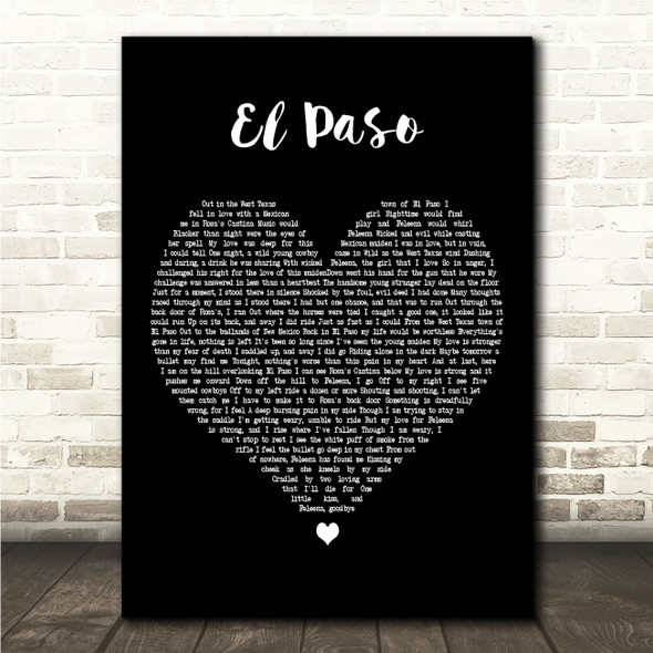Marty Robbins El Paso Black Heart Song Lyric Wall Art Canvas Framed Print