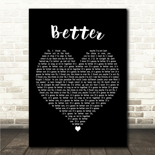 MK & BURNS Better Black Heart Song Lyric Wall Art Canvas Framed Print