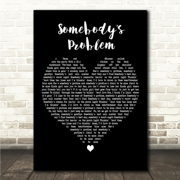 Morgan Wallen Somebodys Problem Black Heart Song Lyric Wall Art Canvas Framed Print