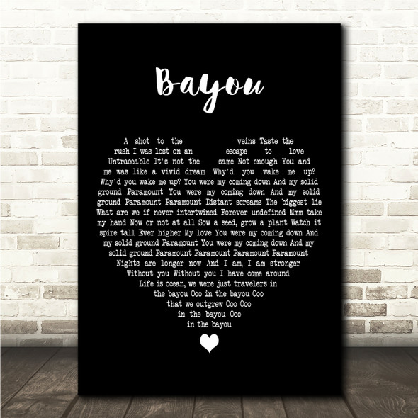 Mountains of The Moon Bayou Black Heart Song Lyric Wall Art Canvas Framed Print