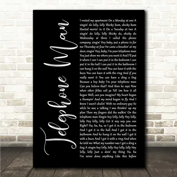 Meri Wilson Telephone Man Black Script Song Lyric Wall Art Canvas Framed Print