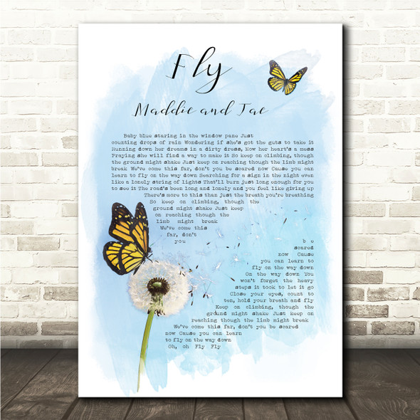Maddie & Tae Fly Butterfly & Dandelion Blue Song Lyric Wall Art Canvas Framed Print