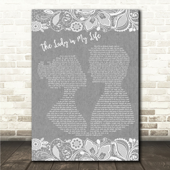 Michael Jackson The Lady in My Life Grey Burlap & Lace Song Lyric Wall Art Canvas Framed Print