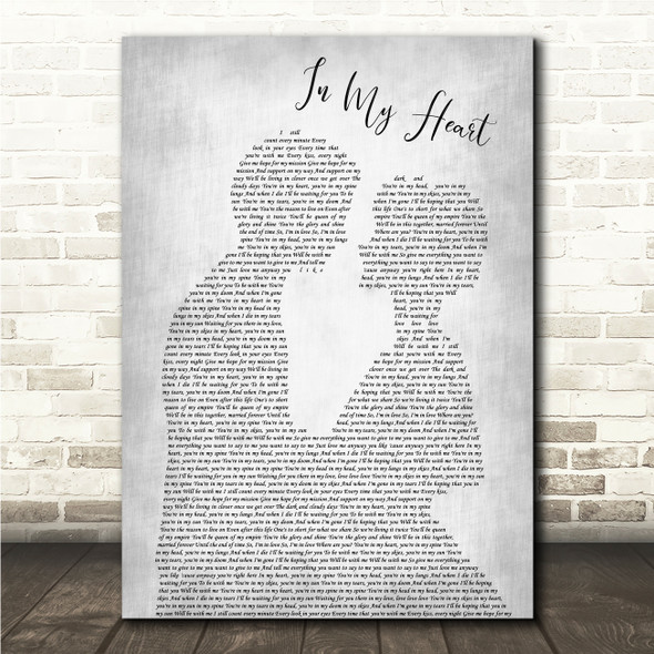 Mono Inc In My Heart Man Lady Bride Groom Wedding Grey Song Lyric Wall Art Canvas Framed Print