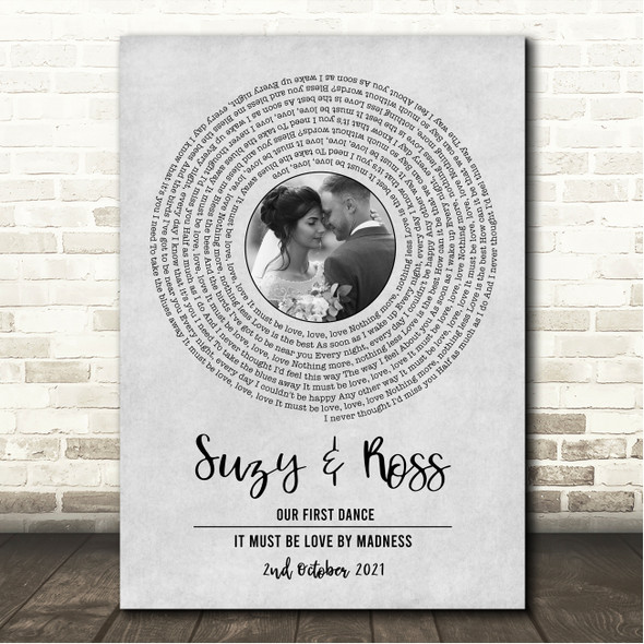 Madness It Must Be Love Grey Vinyl Record Wedding First Dance Photo Song Lyric Wall Art Canvas Framed Print