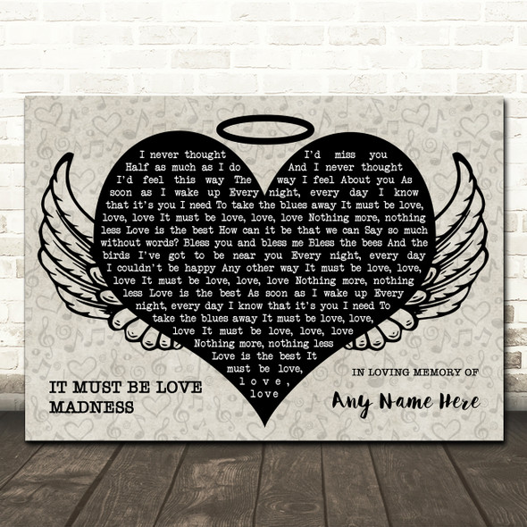 Madness It Must Be Love Heart Angel Wings Halo Memorial Song Lyric Wall Art Canvas Framed Print