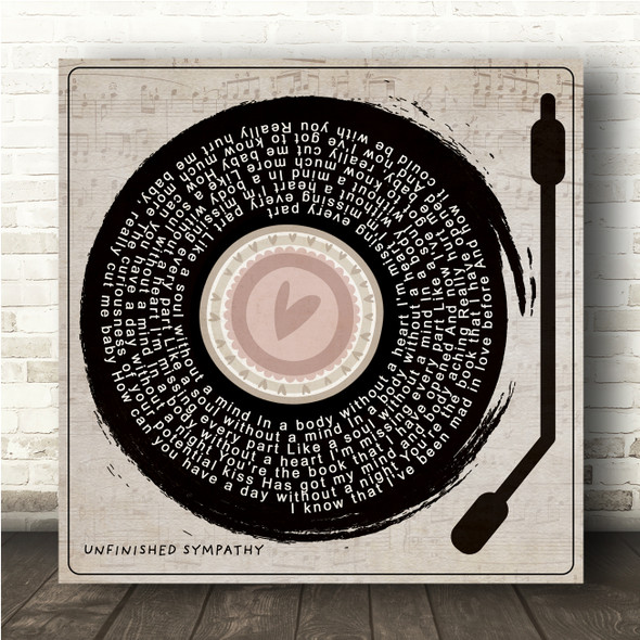Massive Attack Unfinished Sympathy Heart Vinyl Record & Needle Square Song Lyric Wall Art Canvas Framed Print