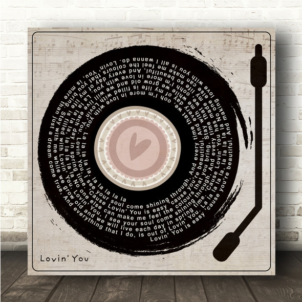 Minnie Ripperton Lovin' You Heart Vinyl Record & Needle Square Song Lyric Wall Art Canvas Framed Print