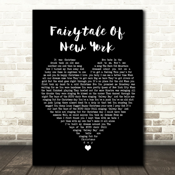 The Pogues Fairytale Of New York Black Heart Song Lyric Quote Music Print