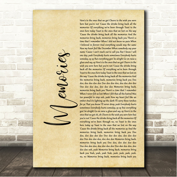 Maroon 5 Memories Rustic Script Song Lyric Wall Art Canvas Framed Print