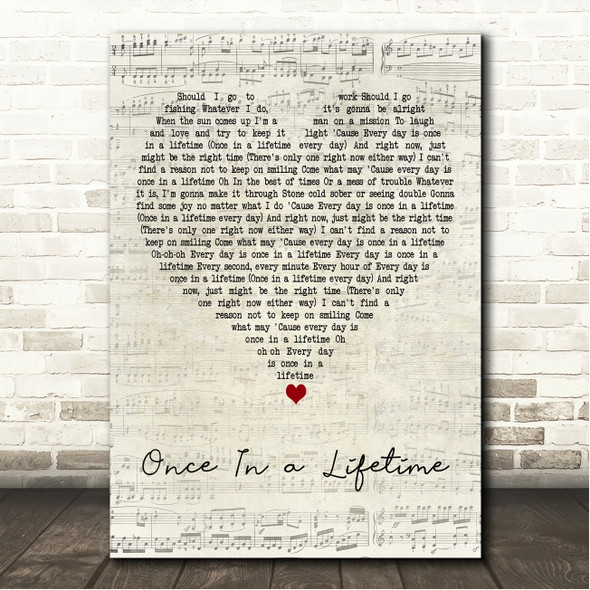 Mac McAnally Once In a Lifetime Script Heart Song Lyric Wall Art Canvas Framed Print