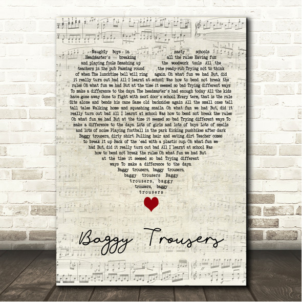 Madness Baggy Trousers Script Heart Song Lyric Wall Art Canvas Framed Print