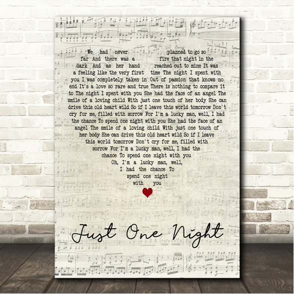 McBride & The Ride Just One Night Script Heart Song Lyric Wall Art Canvas Framed Print