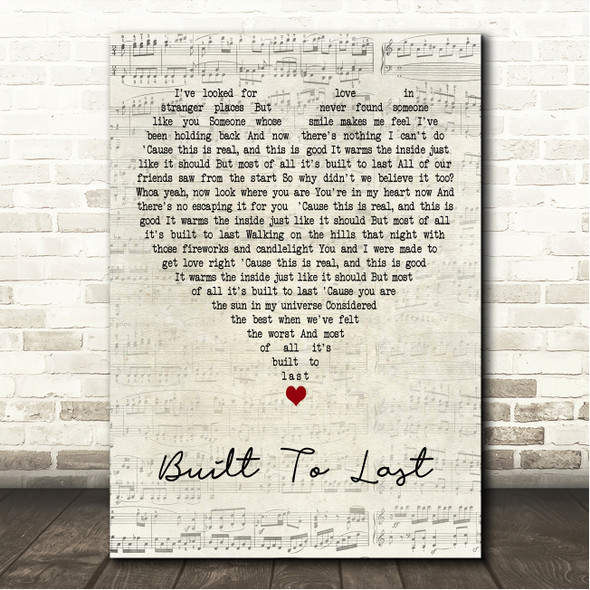 Melee Built To Last Script Heart Song Lyric Wall Art Canvas Framed Print