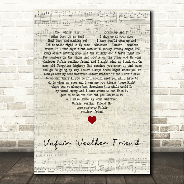 Merle Haggard & Willie Nelson Unfair Weather Friend Script Heart Song Lyric Wall Art Canvas Framed Print