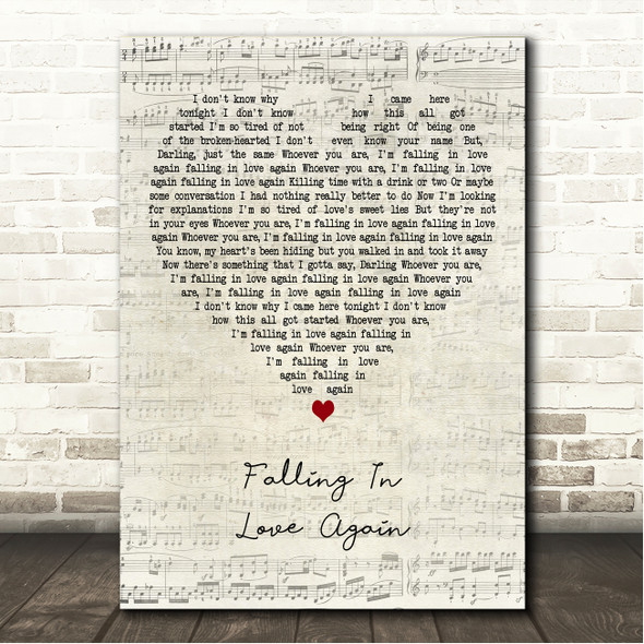 Michael Stanley Falling In Love Again Script Heart Song Lyric Wall Art Canvas Framed Print