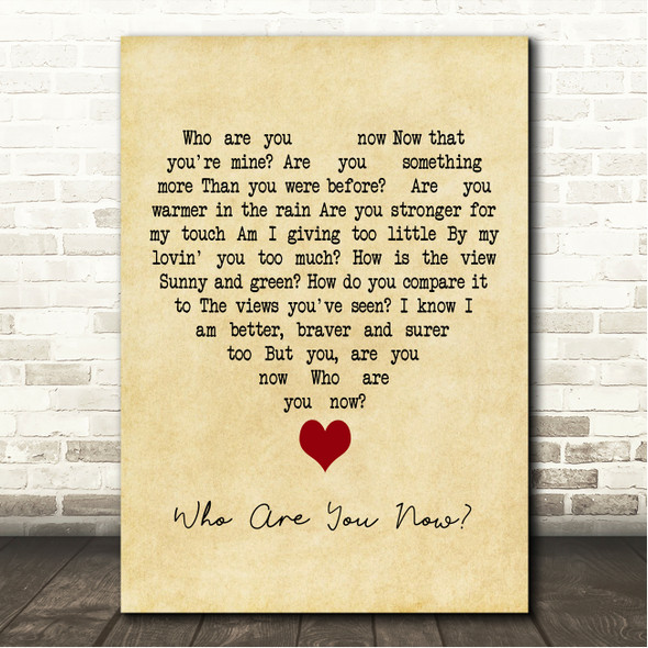 Michael Feinstein Who Are You Now Vintage Heart Song Lyric Wall Art Canvas Framed Print