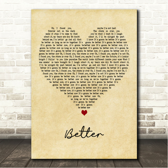 MK & BURNS Better Vintage Heart Song Lyric Wall Art Canvas Framed Print