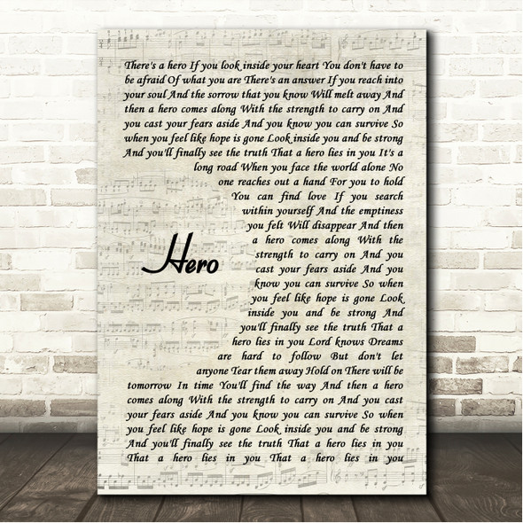 Mariah Carey Hero Vintage Script Song Lyric Wall Art Canvas Framed Print