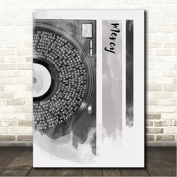 Muse Mercy Vinyl Record Half Lyrics Black Grey Song Lyric Wall Art Canvas Framed Print