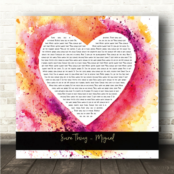 Miguel Sure Thing Watercolour Paint Heart Square Song Lyric Wall Art Canvas Framed Print