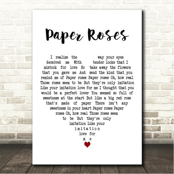 Marie Osmond Paper Roses White Heart Song Lyric Wall Art Canvas Framed Print