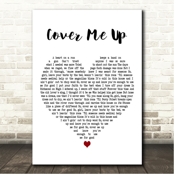 Morgan Wallen Cover Me Up White Heart Song Lyric Wall Art Canvas Framed Print