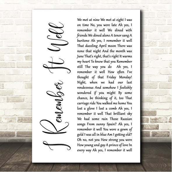 Maurice Chevalier & Hermione Gingold I Remember It Well White Script Song Lyric Wall Art Canvas Framed Print