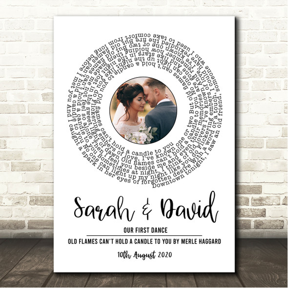 Merle Haggard Old Flames Cant Hold a Candle to You White Vinyl Record Wedding First Dance Photo Song Lyric Wall Art Canvas Framed Print