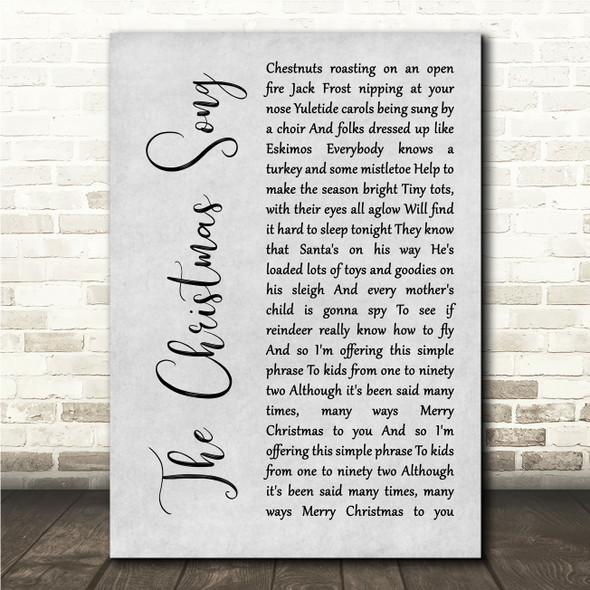 Nat King Cole The Christmas Song Grey Rustic Script Song Lyric Wall Art Canvas Framed Print