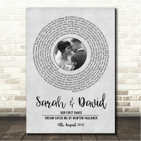 Newton Faulkner Dream Catch Me Grey Vinyl Record Wedding First Dance Photo Song Lyric Wall Art Canvas Framed Print