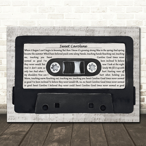 Neil Diamond Sweet Caroline Music Script Cassette Tape Song Lyric Wall Art Canvas Framed Print