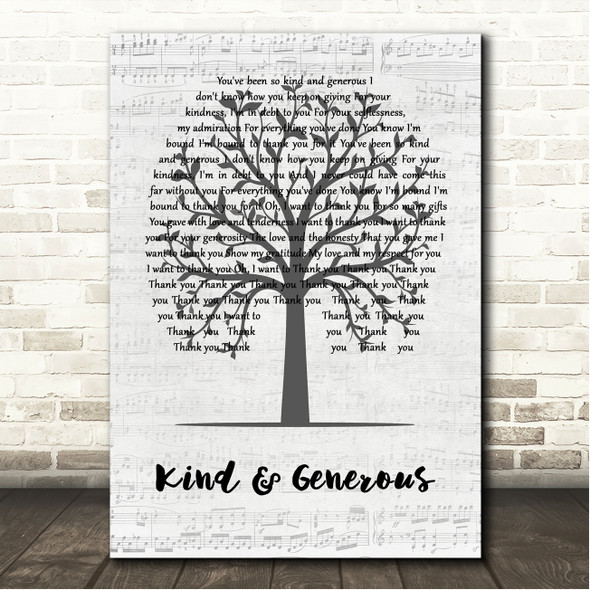 Natalie Merchant Kind & Generous Music Script Tree Song Lyric Wall Art Canvas Framed Print