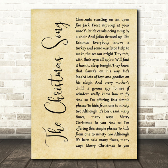Nat King Cole The Christmas Song Rustic Script Song Lyric Wall Art Canvas Framed Print