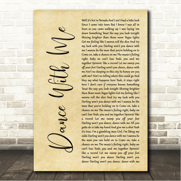 Niko Moon DANCE WITH ME Rustic Script Song Lyric Wall Art Canvas Framed Print