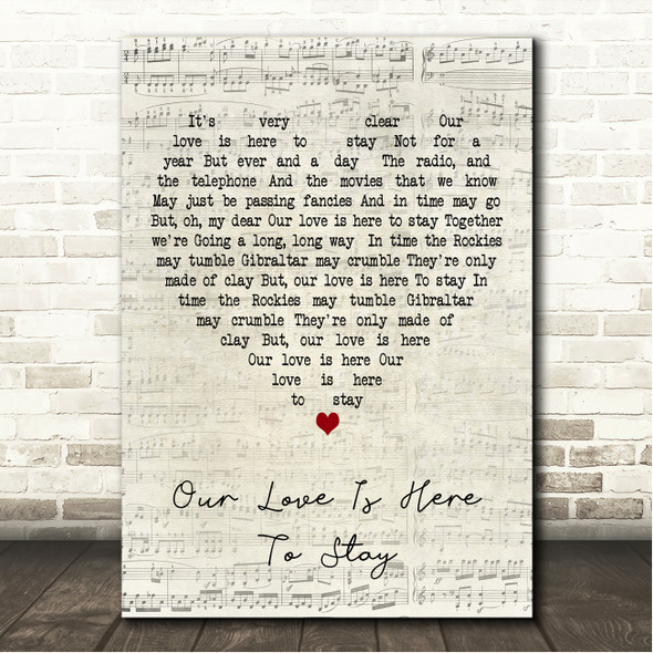 Natalie Cole Our Love Is Here To Stay Script Heart Song Lyric Wall Art Canvas Framed Print