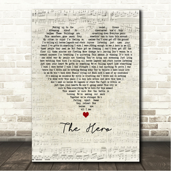 Nathan Wagner The Hero Script Heart Song Lyric Wall Art Canvas Framed Print